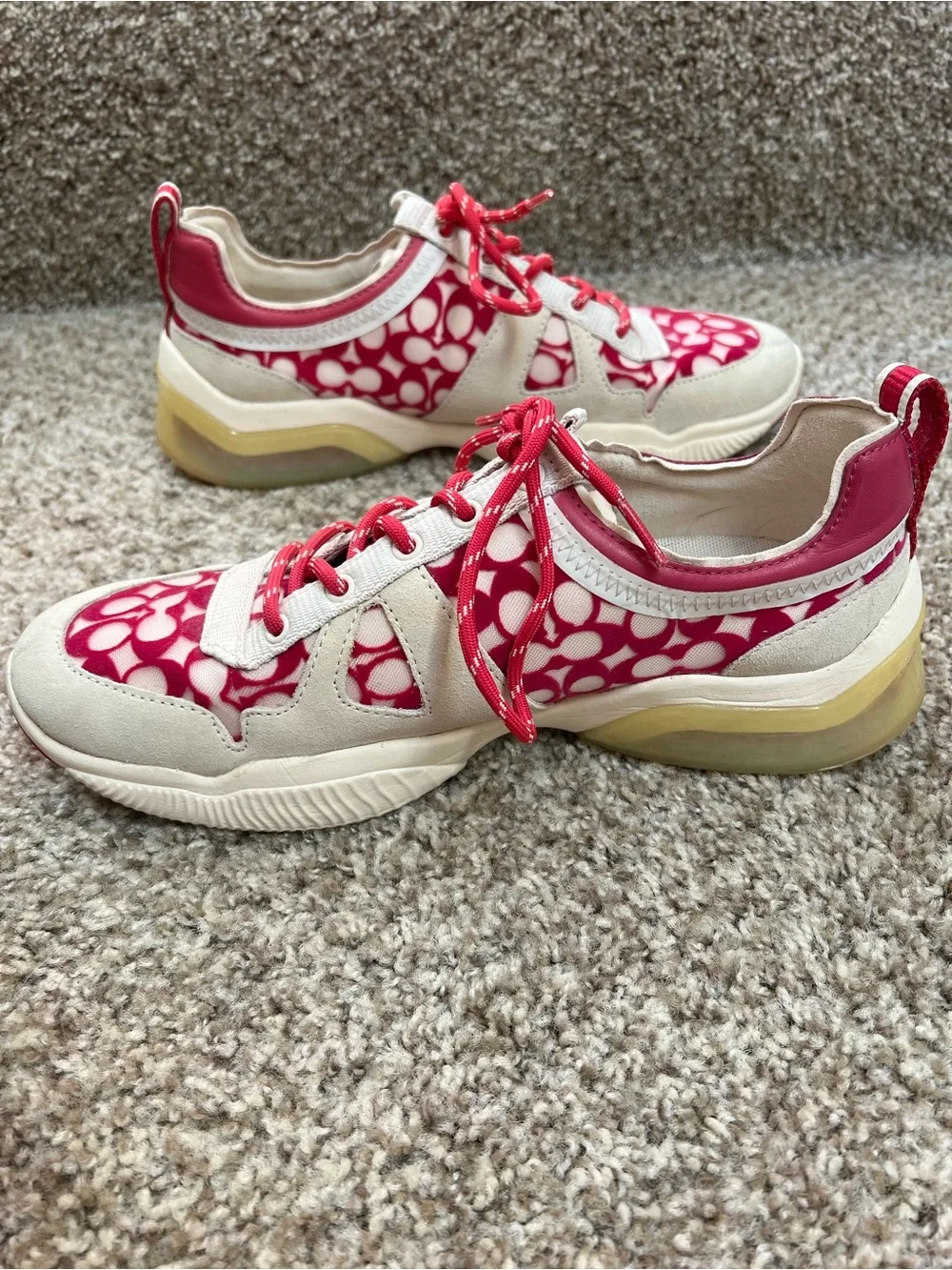 Coach Cream and Pink Signature Pattern Sneakers